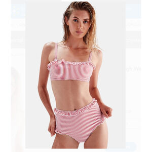 SOLID & STRIPED Red and White Striped Bikini bottoms